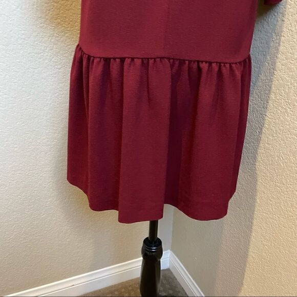 promod Burgundy Drop Waist Mini Dress with Faux Pockets and 3/4 Sleeves EU 38 - Picture 6 of 15